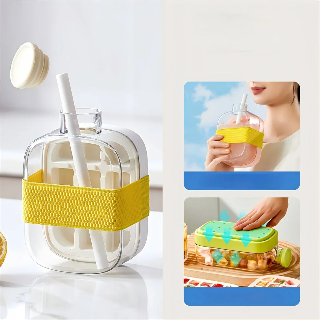 Ice Cube Mold Tray Press Ice Bottle Cup Kettle with Straw Whiskey Ice Cream Water Bottle Ice Cube Maker Easy Press To Release - Color: 500ML white