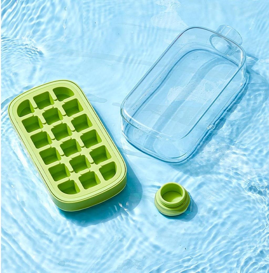 Ice Cube Bottle, 2 In 1 Ice Cube Making Bottle With Straw, Portable Touch Free Ice Cube Mold Trays,Easy Press To Release Ice Tray with Lid for Freezer