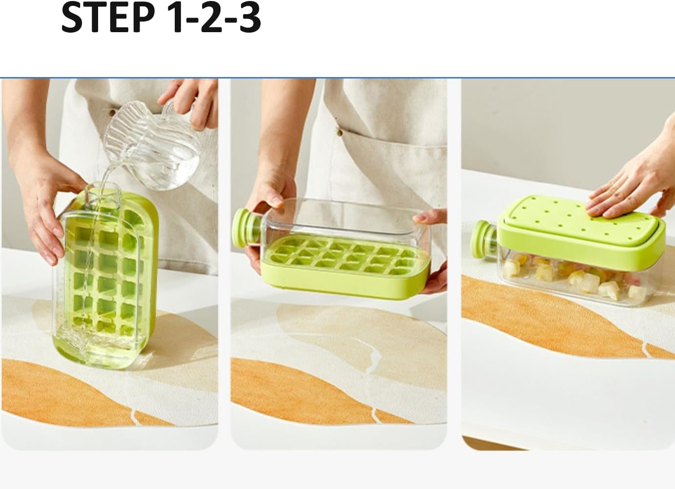 Ice Cube Bottle, 2 In 1 Ice Cube Making Bottle With Straw, Portable Touch Free Ice Cube Mold Trays,Easy Press To Release Ice Tray with Lid for Freezer