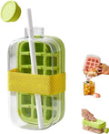 Ice Cube Bottle, 2 In 1 Ice Cube Making Bottle With Straw, Portable Touch Free Ice Cube Mold Trays,Easy Press To Release Ice Tray with Lid for Freezer