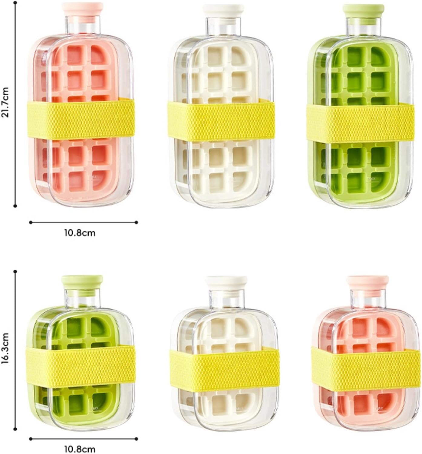 Ice Cube Bottle, 2 In 1 Ice Cube Making Bottle With Straw, Portable Touch Free Ice Cube Mold Trays,Easy Press To Release Ice Tray with Lid for Freezer